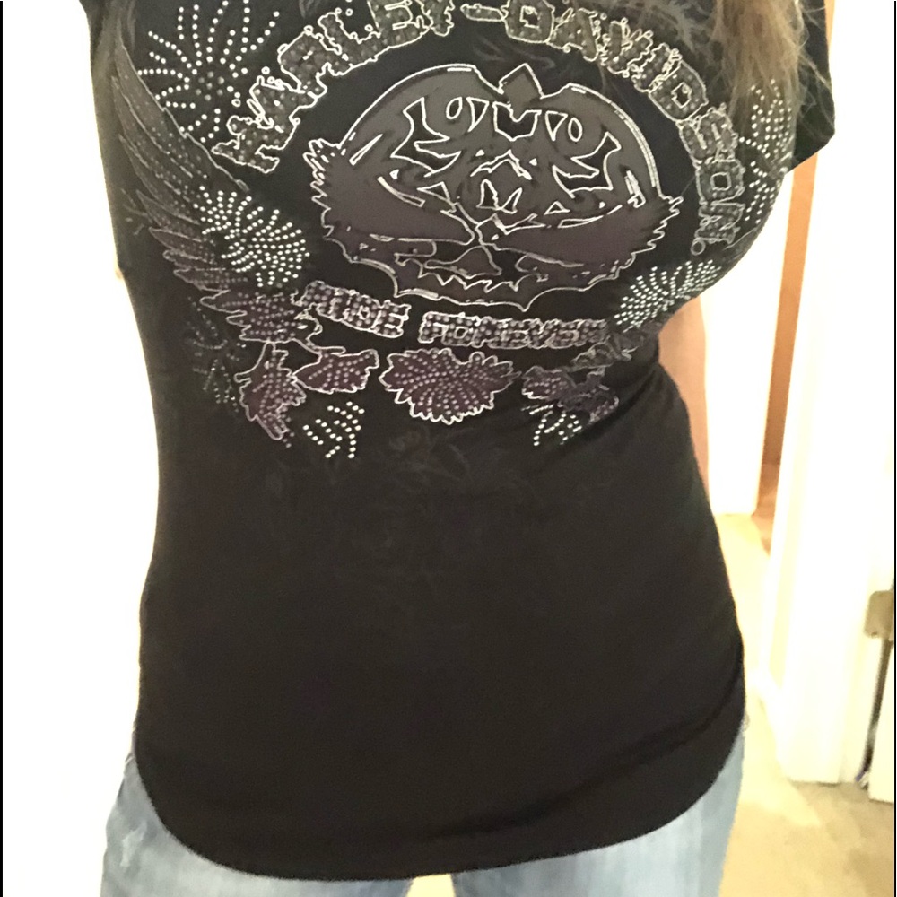 Harley Davidson RARE NWOT rhinestone BLING scull feathers wings design! SEXY!!